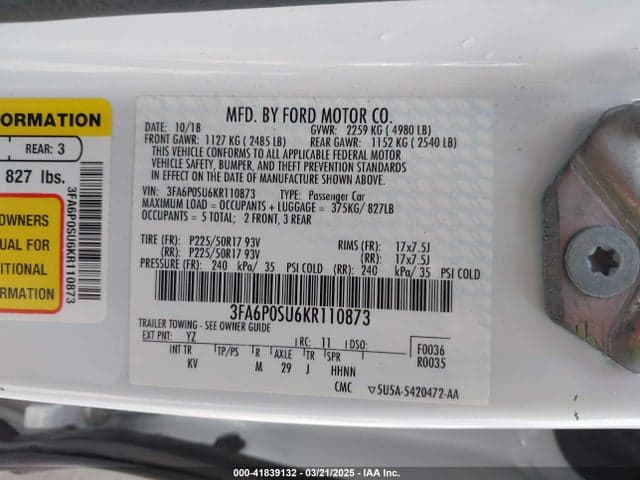 2019 FORD FUSION ENERGI TITANIUM 9