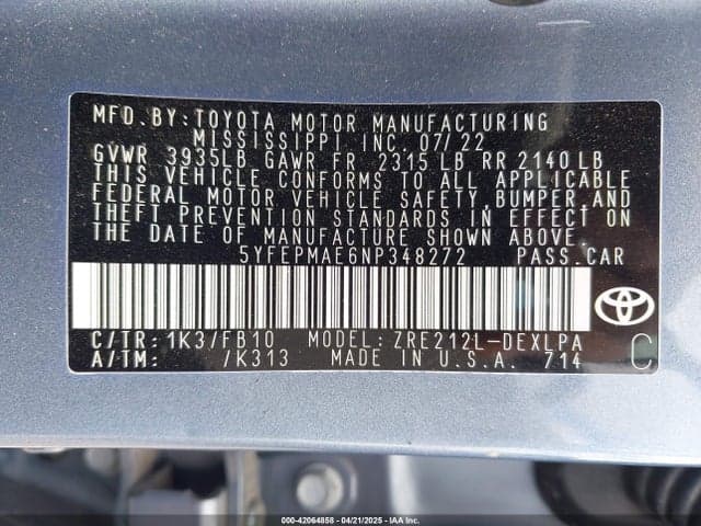 2022 TOYOTA COROLLA LE 9
