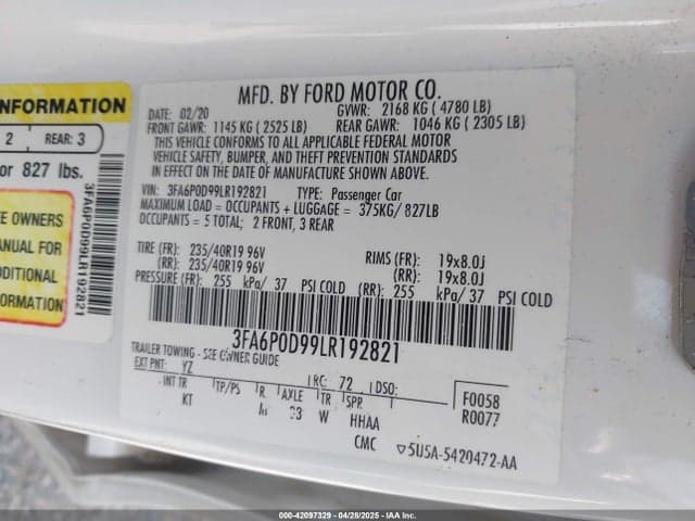 2020 FORD FUSION TITANIUM 9