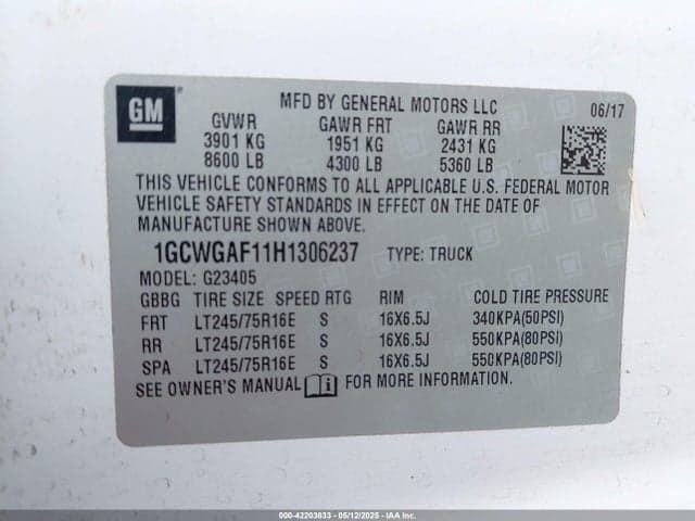 2017 CHEVROLET EXPRESS 2500 WORK VAN 9
