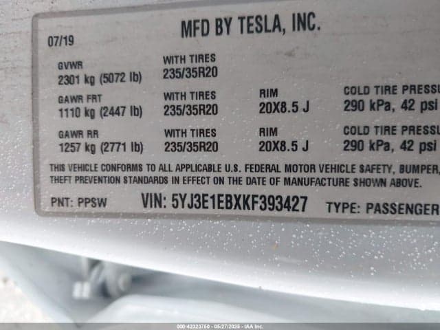 2019 TESLA MODEL 3 LONG RANGE/PERFORMANCE 9