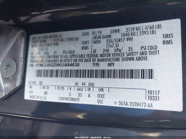 2019 FORD ESCAPE SE 9