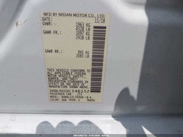 2019 NISSAN ALTIMA 2.5 SL 9