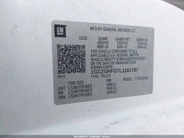 2020 CHEVROLET EXPRESS CARGO RWD 3500 EXTENDED WHEELBASE WT 9