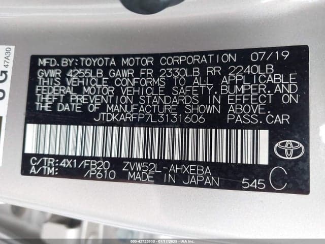 2020 TOYOTA PRIUS PRIME LE 9
