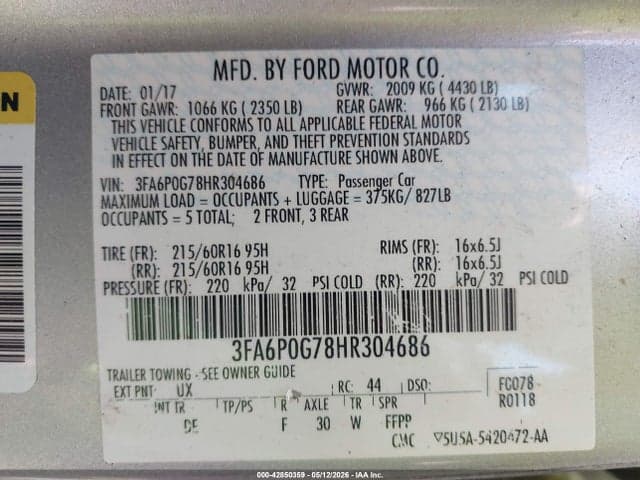 2017 FORD FUSION S 9