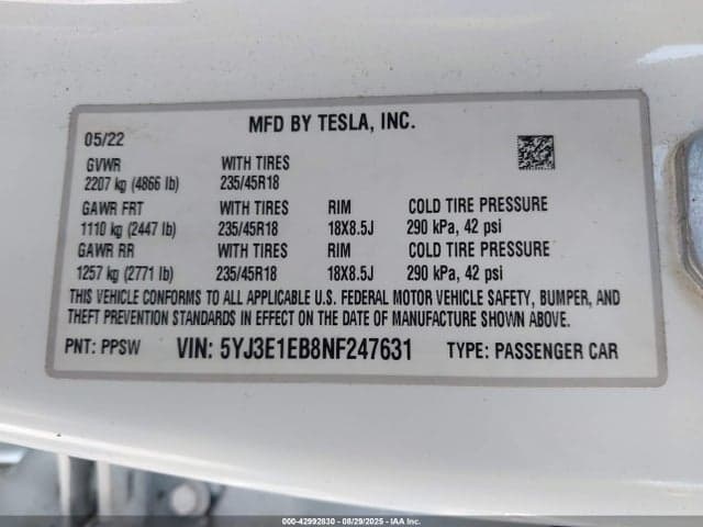 2022 TESLA MODEL 3 LONG RANGE DUAL MOTOR ALL-WHEEL DRIVE 9