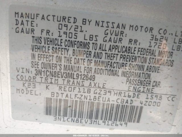2021 NISSAN VERSA SV XTRONIC CVT 9