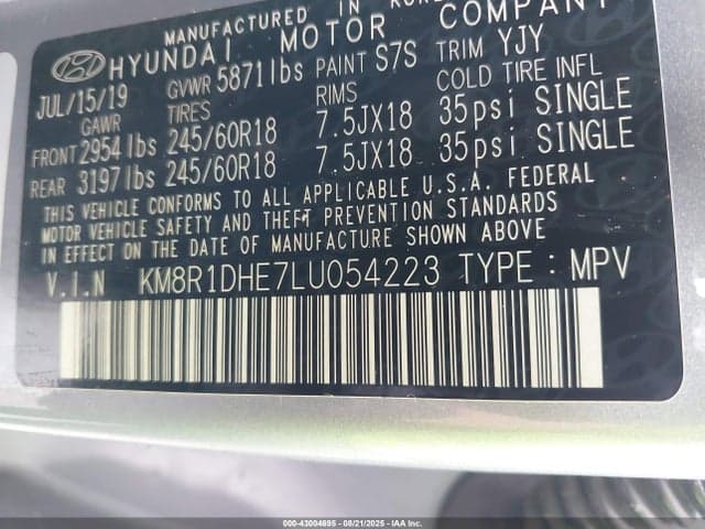 2020 HYUNDAI PALISADE SE 9