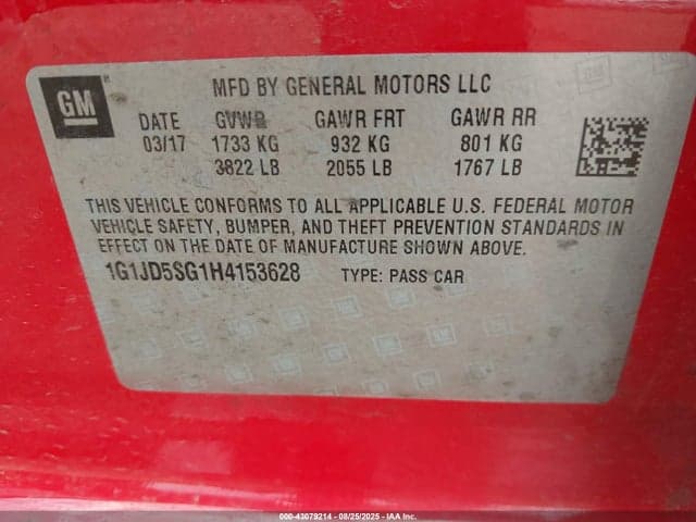 2017 CHEVROLET SONIC LT AUTO 9