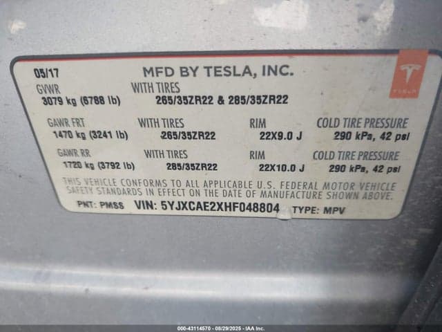 2017 TESLA MODEL X 100D/75D/90D 9