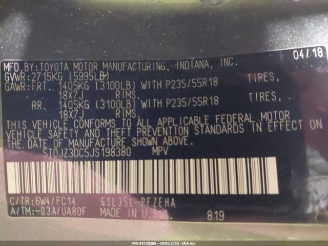 2018 TOYOTA SIENNA LE 7 PASSENGER 9
