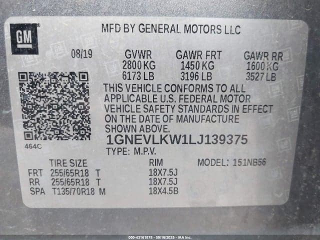 2020 CHEVROLET TRAVERSE AWD 1FL 9