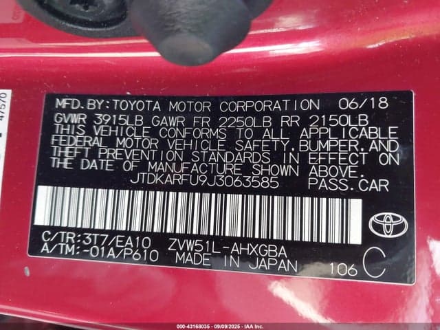 2018 TOYOTA PRIUS FOUR 9
