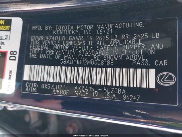 2021 LEXUS ES 250 9