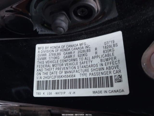 2019 HONDA CIVIC SPORT 9