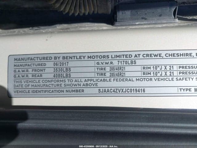 2018 BENTLEY BENTAYGA ACTIVITY EDITION/BLACK EDITION/MULLINER/ONYX EDITION/W12 9