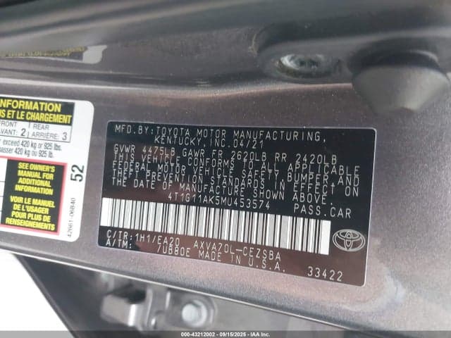 2021 TOYOTA CAMRY SE 9