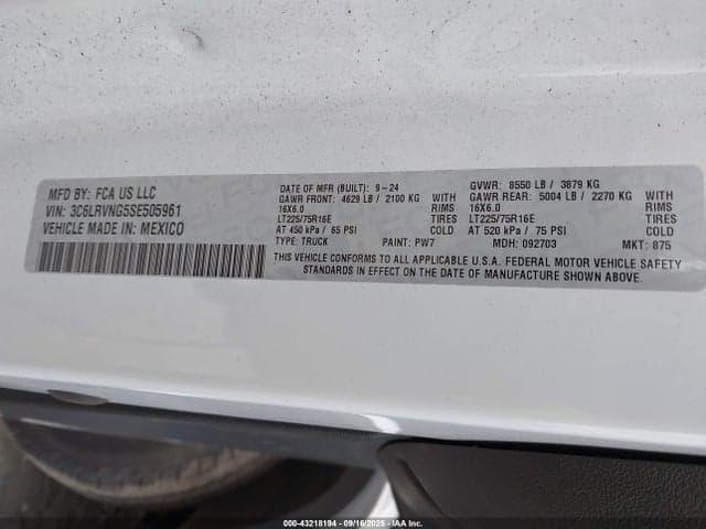 2025 RAM PROMASTER 1500 TRADESMAN LOW ROOF 118 WB W/PASS SEAT 9