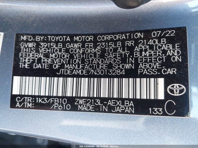 2022 TOYOTA COROLLA HYBRID LE 9