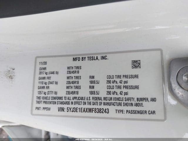2021 TESLA MODEL 3 STANDARD RANGE PLUS REAR-WHEEL DRIVE 9