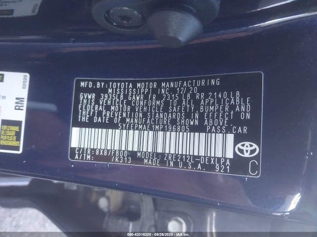 2021 TOYOTA COROLLA LE 9