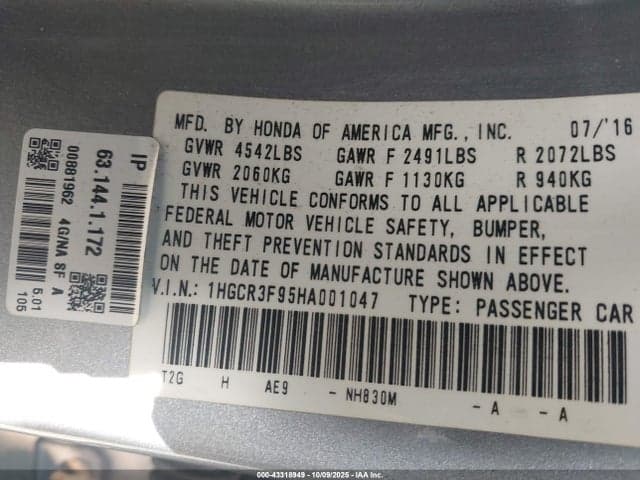 2017 HONDA ACCORD TOURING V6 9