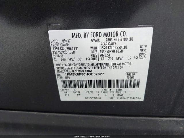 2017 FORD EXPLORER LIMITED 9