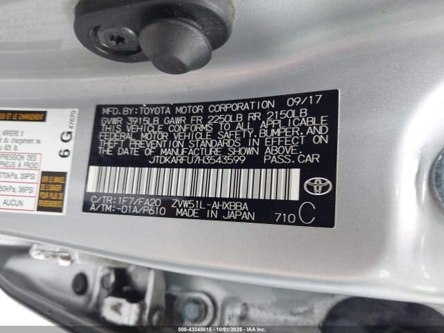 2017 TOYOTA PRIUS FOUR/FOUR TOURING/ONE/THREE/THREE TOURING/TWO/TWO ECO 9