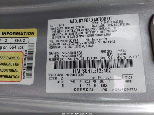 2020 FORD MUSTANG ECOBOOST PREMIUM 9