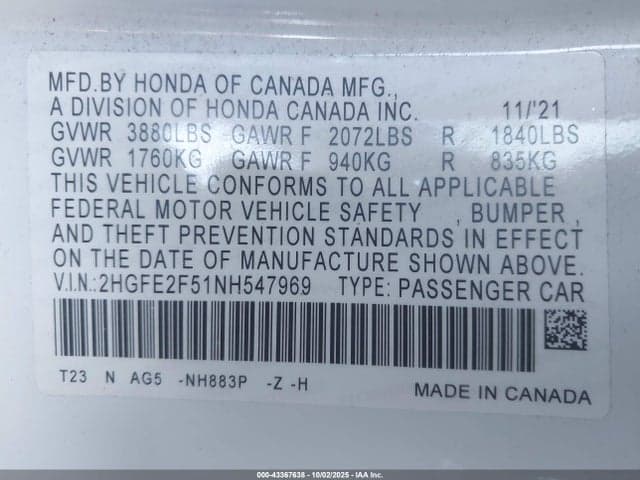 2022 HONDA CIVIC SPORT 9