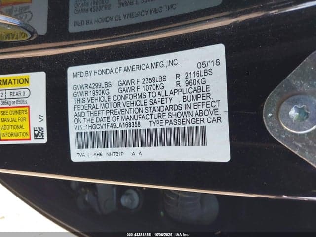 2018 HONDA ACCORD EX 10
