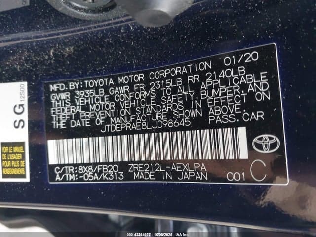 2020 TOYOTA COROLLA LE 9