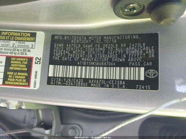 2019 TOYOTA CAMRY SE 9