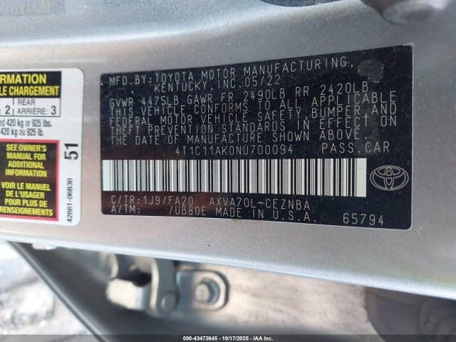2022 TOYOTA CAMRY LE 9