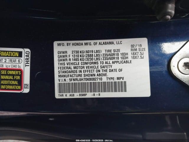 2019 HONDA ODYSSEY EX-L 9