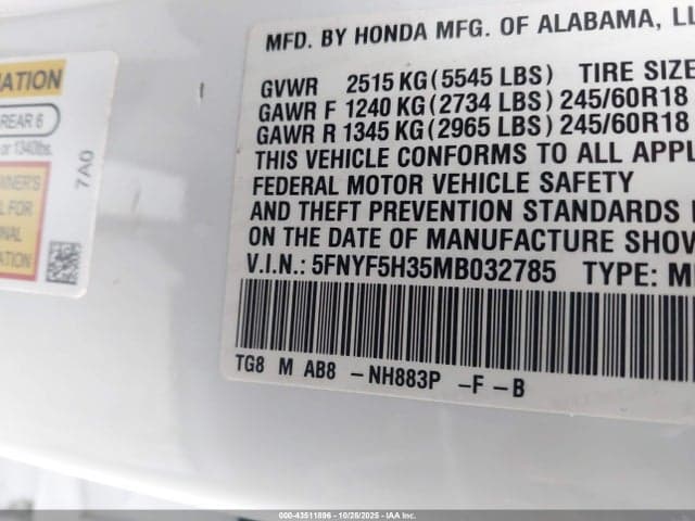2021 HONDA PILOT 2WD EX 9