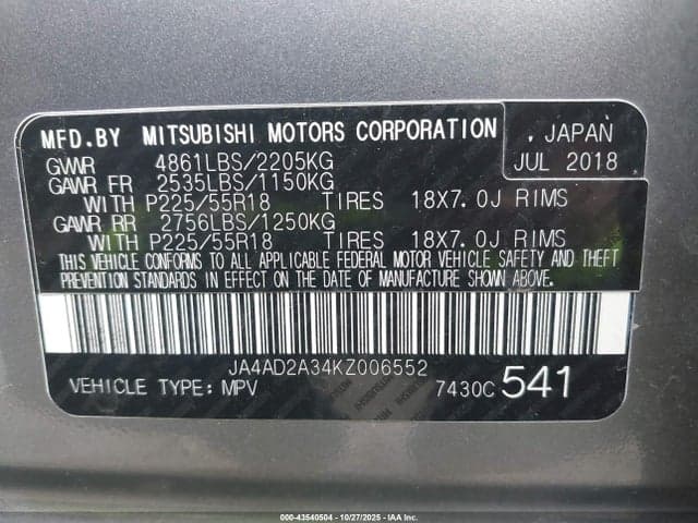 2019 MITSUBISHI OUTLANDER ES 9