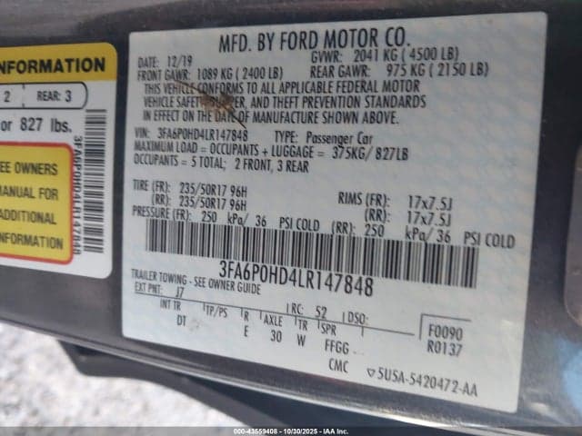 2020 FORD FUSION SE 9