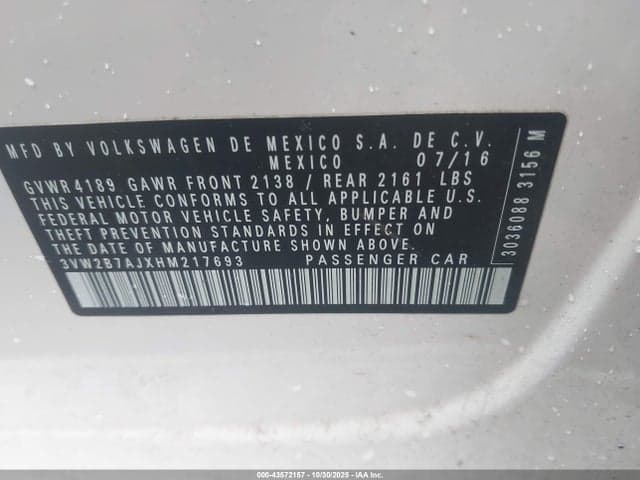2017 VOLKSWAGEN JETTA 1.4T S 9