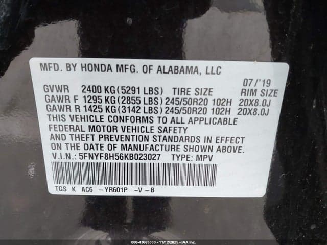 2019 HONDA PASSPORT EX-L 9