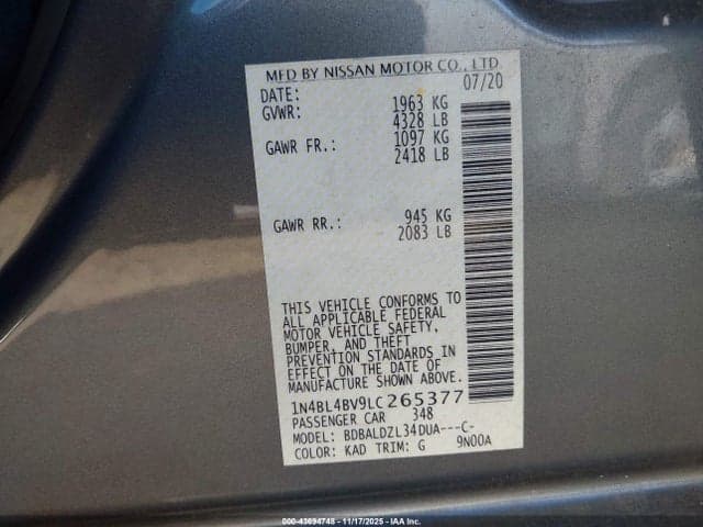 2020 NISSAN ALTIMA S FWD 9