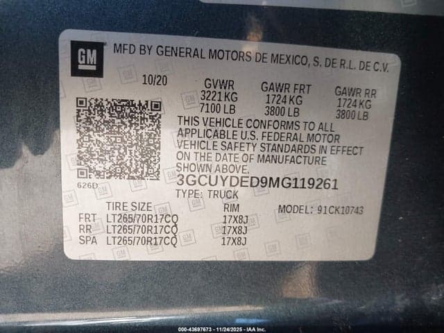 2021 CHEVROLET SILVERADO 1500 4WD STANDARD BED LT 9