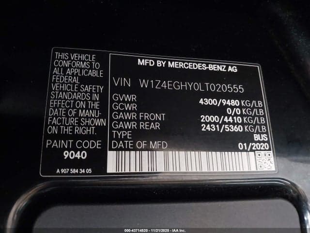 2020 MERCEDES-BENZ SPRINTER 2500 HIGH ROOF V6 9