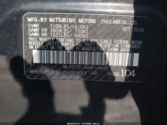 2017 MITSUBISHI MIRAGE G4 ES 9