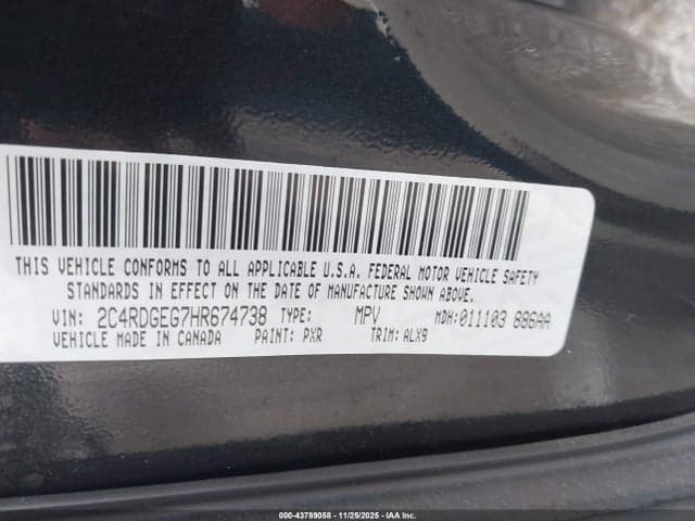 2017 DODGE GRAND CARAVAN GT 9