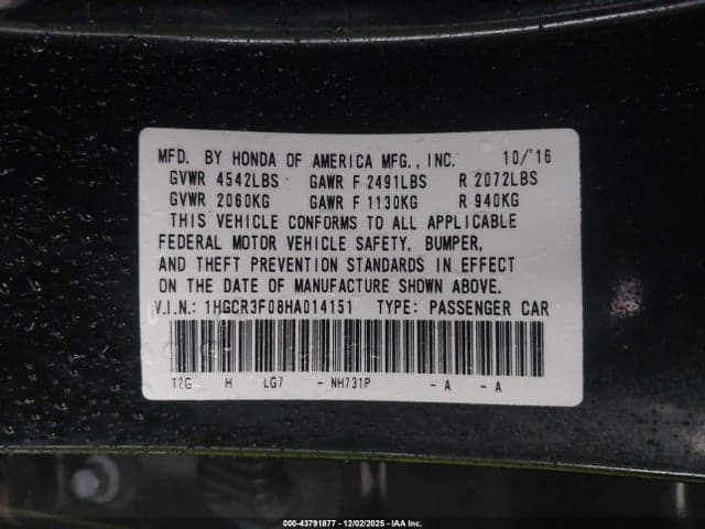 2017 HONDA ACCORD EX-L V6 9