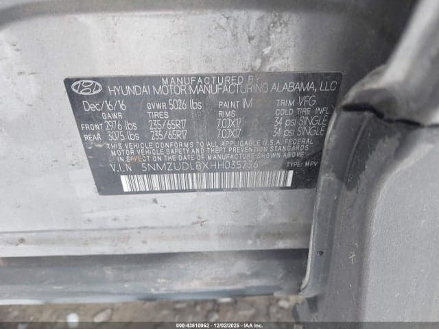 2017 HYUNDAI SANTA FE SPORT 2.4L 9