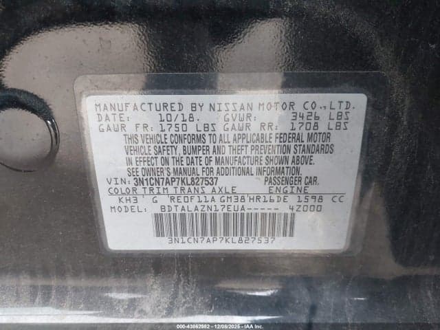 2019 NISSAN VERSA 1.6 S+ 9