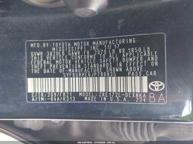 2018 TOYOTA COROLLA LE 9